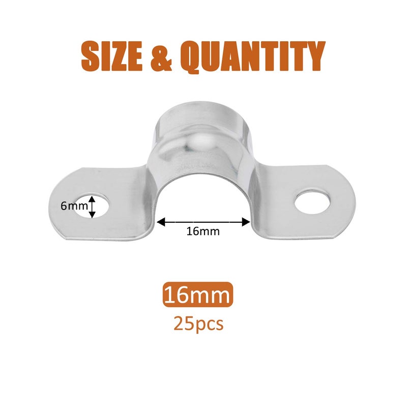 ISPINNER 25pcs M16 Stainless Steel Rigid Pipe Strap for 5/8 Inch Hose OD, 2 Holes Cable U Bracket Clamp Hanger Tube Strap Tension Clips - Image 2